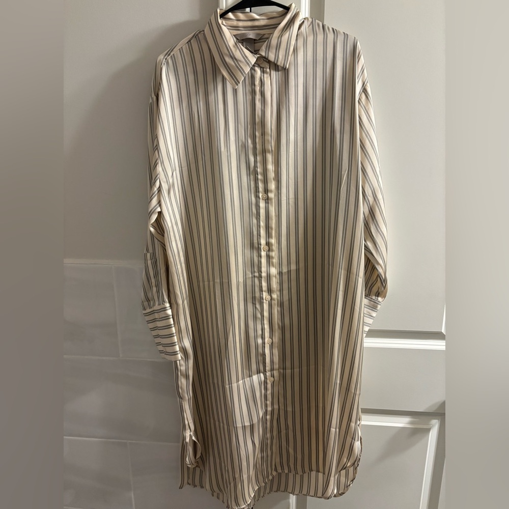 H and M midi shirt dress satin